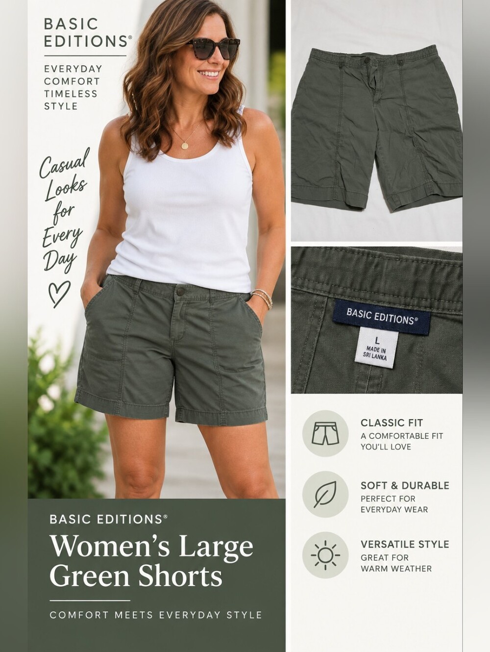 Basic editions Women's large green shorts #12